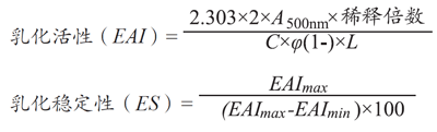 变性淀粉溶液的乳化活性(EAI)和乳化稳定性(ES)计算公式