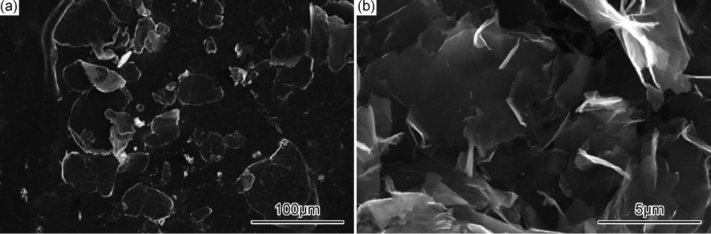 鳞片石墨（ａ）及石墨烯（ｂ）的ＳＥＭ 图（ＰＨＰＨ＝１００ＭＰａ）